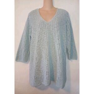 J Jill Women's Knit Crochet Pattern Sweater Size XL Aqua Green Boho NEW. D121